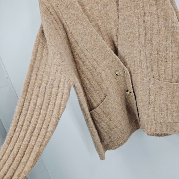 Tach Clothing Cardigan Tan Amira Alpaca Wool Fuzzy Knit Button Pockets Size S - Picture 4 of 6